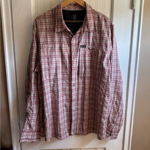 Wrangler Outdoor Red and White Plaid Button-Up Fishing Shirt